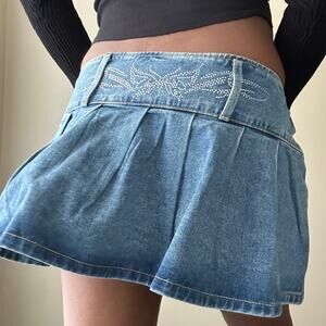 Pretty Little Thing Diamond Diamanté Butterfly Denim Mini Skirt US Size 10